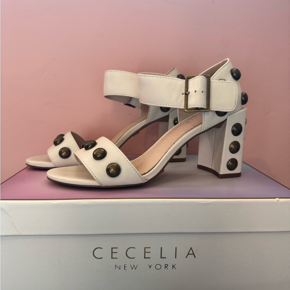 Cecelia New York “Gail” White Heels with Studs
